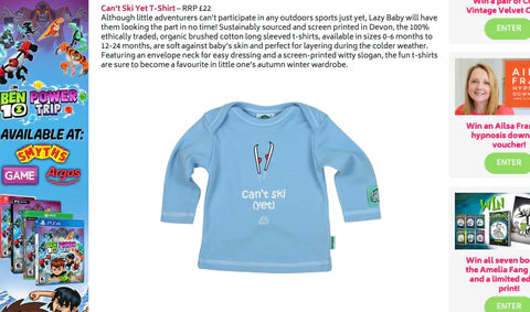 Lazy Baby Can't Ski Yet featured in UKmums.tv