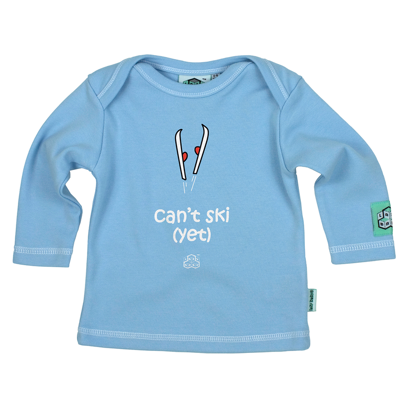 Can't Ski Yet Baby Long Sleeve T Shirt in Light Blue