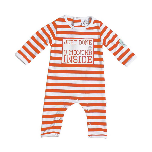Just Done 9 Months Inside Baby Grow Orange and White Striped
