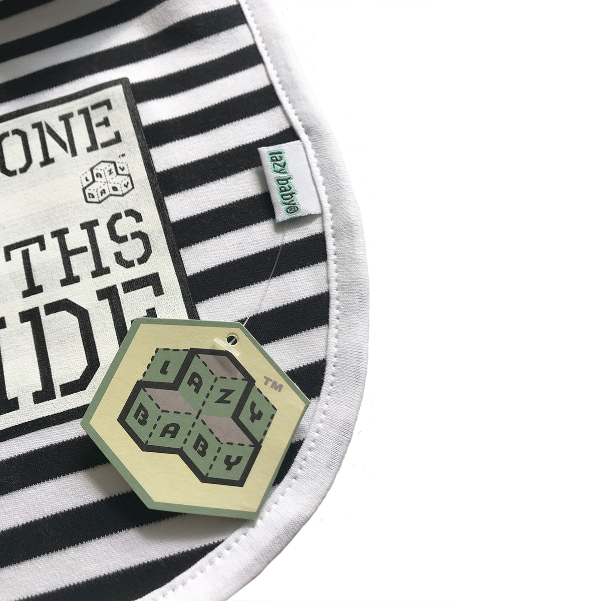 Close up of Lazy Baby swing tag 